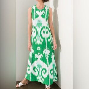 Chico’s 2P Tropical Emerald Maxi Dress Petite Large Sleeveless Green White NWT